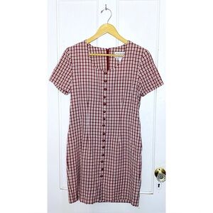 VINTAGE : D.B.Y. : size : 7 : gingham print fitted button front mini tie dress